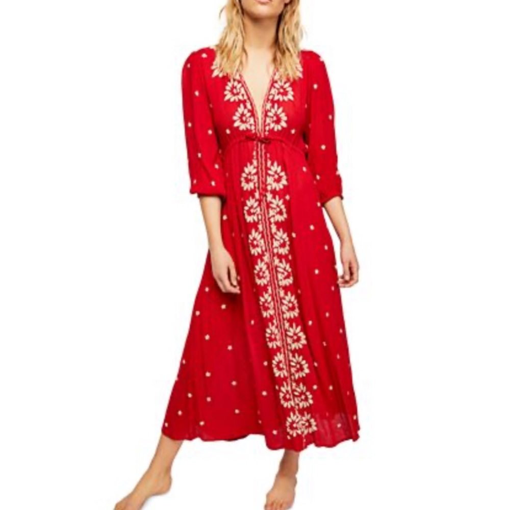 Free People - Embroidered V Maxi Dress - Medium